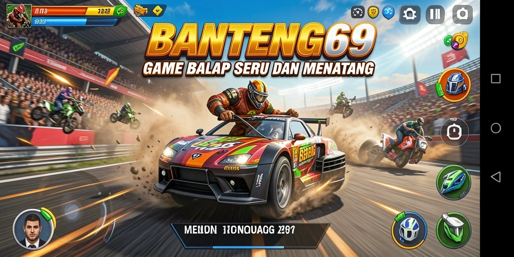 Tampilan gameplay balap yang menegangkan di BANTENG69.