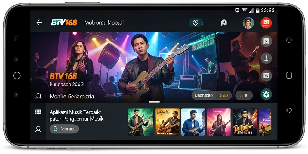 Tampilan antarmuka BTV168 dengan fitur musik interaktif.