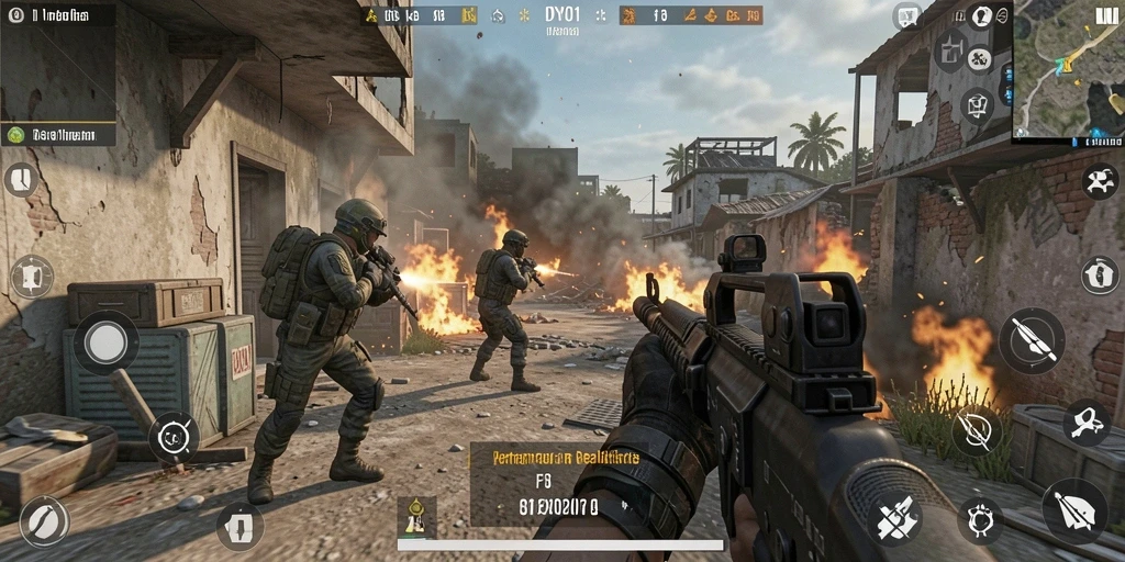 Tampilan gameplay mendebarkan di DY01 dengan aksi tembak-menembak intens.