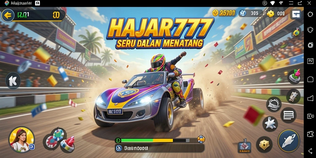 Screenshot gameplay HAJAR777 menampilkan mobil balap yang melaju cepat di lintasan.