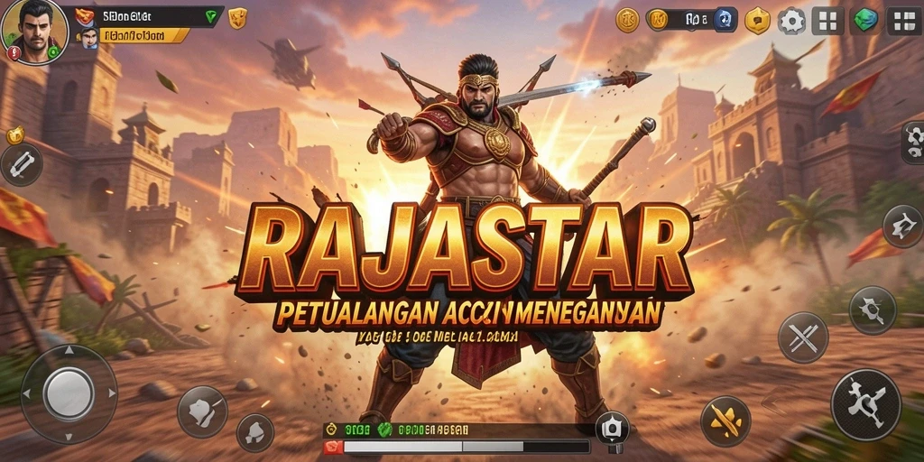 Tampilan gameplay mendebarkan dalam RAJASTAR yang penuh aksi.