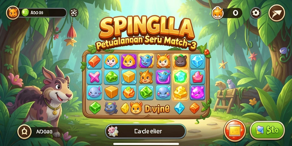 Tampilan gameplay SPINGILA yang menampilkan aksi Match-3 seru.