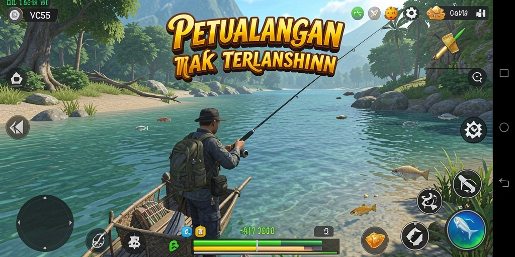 Screenshot gameplay VC55 menampilkan adegan memancing yang seru dan menakjubkan.