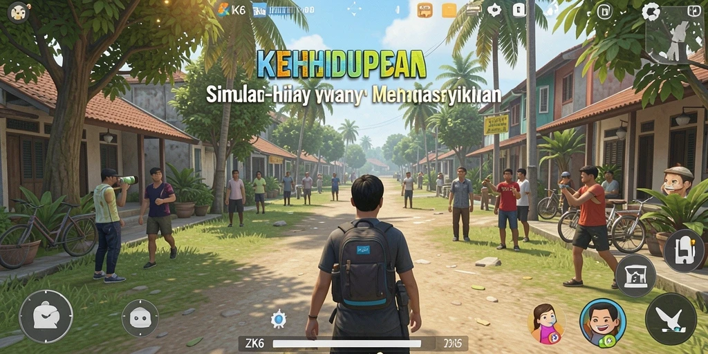 Screenshot utama ZK6 menampilkan karakter dalam situasi simulasi kehidupan nyata.